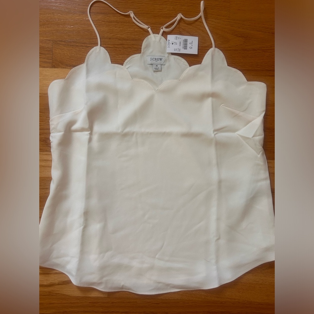 Jcrew scalloped edge neckline, bone color top, size 4.